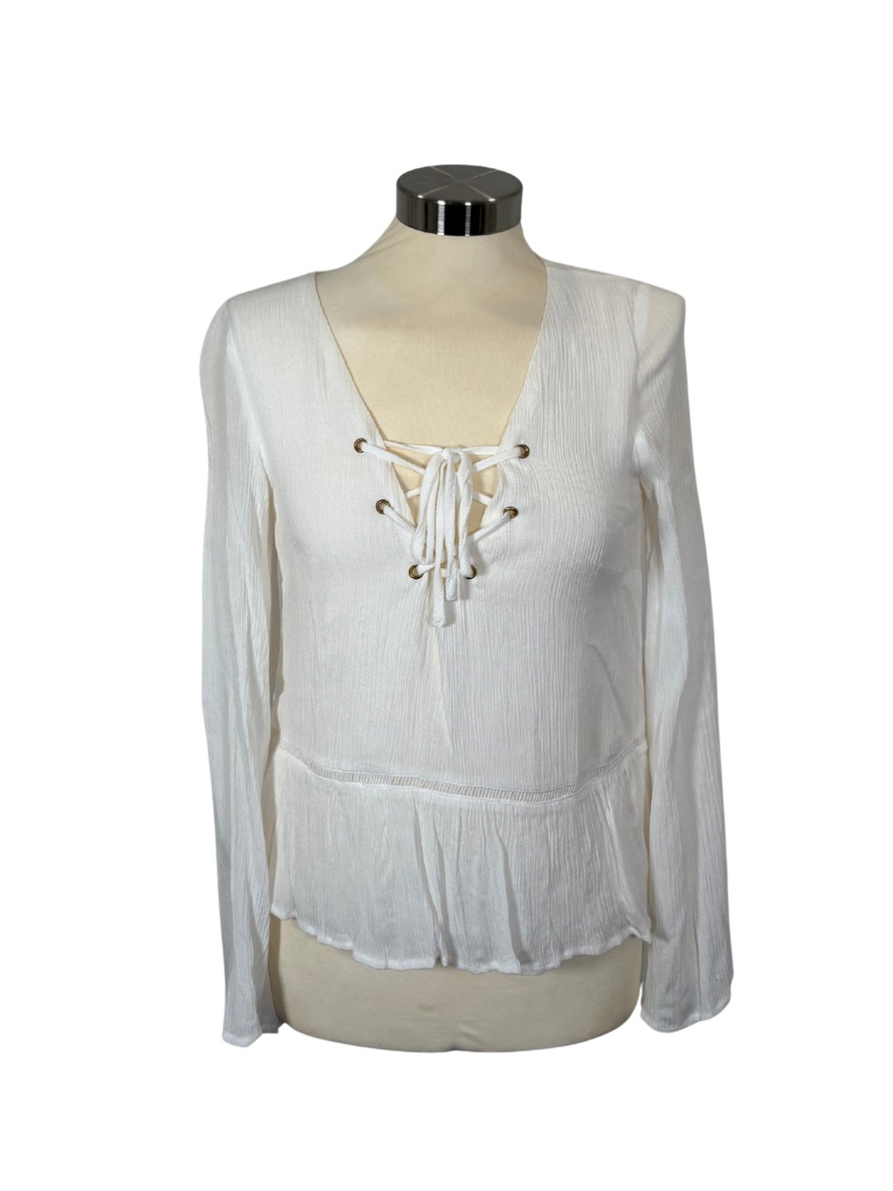 Showpo White Lace-Up Peplum Long Sleeve Blouse